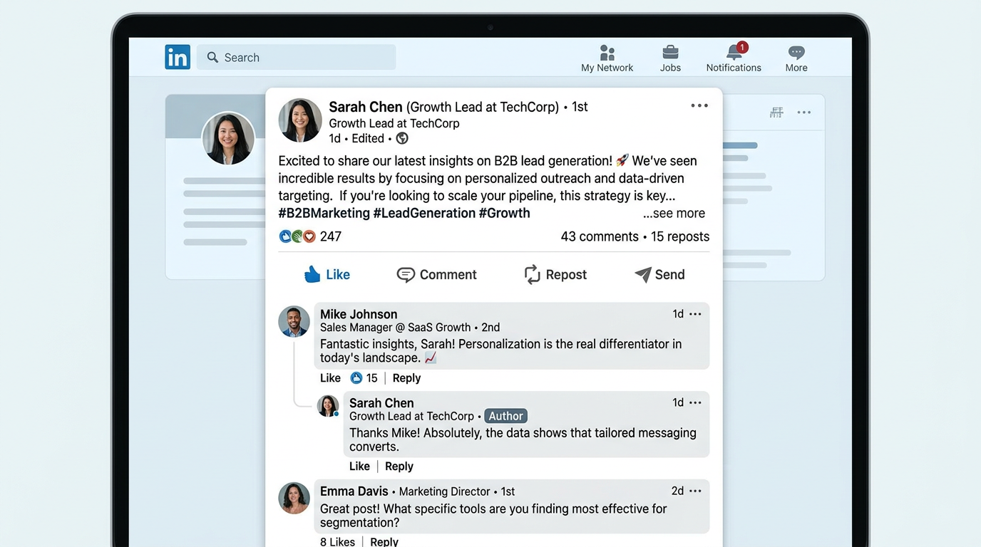 LinkedIn post with comments and reactions